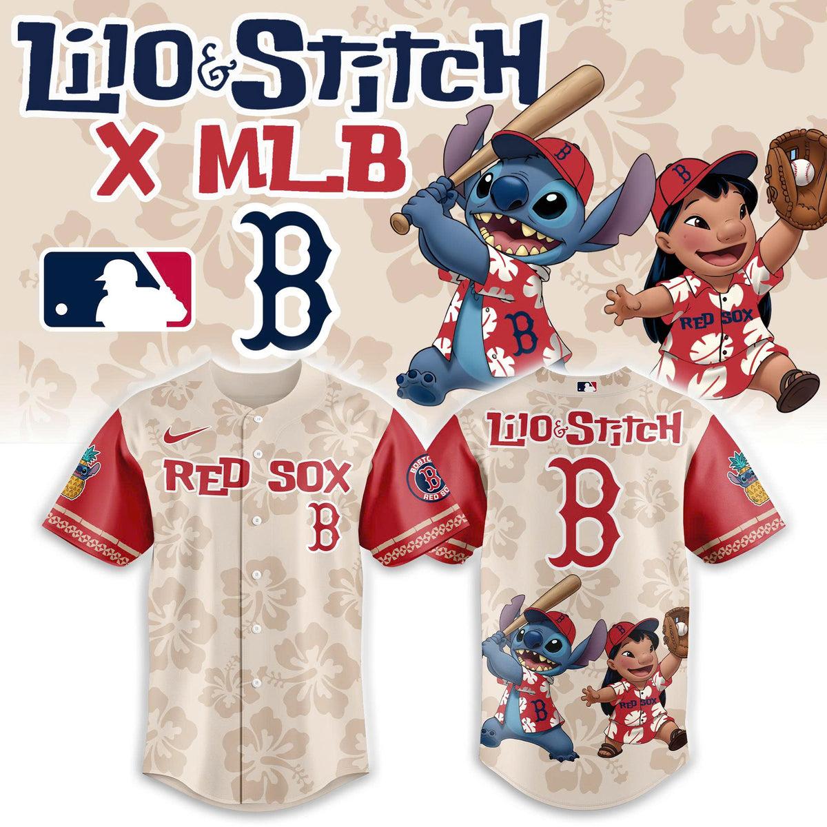 Boston Red Sox x Lilo & Stitch Baseball Jersey