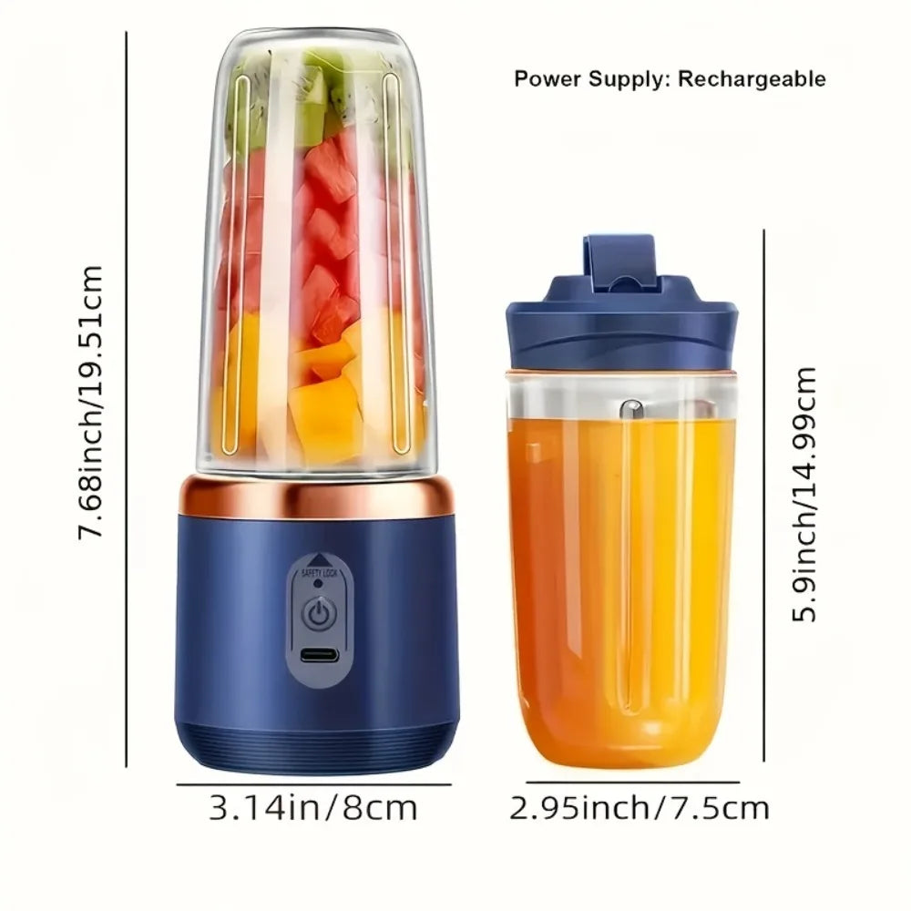 400ML Portable Blender USB Rechargeable, 6 Blade Personal Smoothie Maker, Mini Juicer Cup for Travel Gym Kitchen