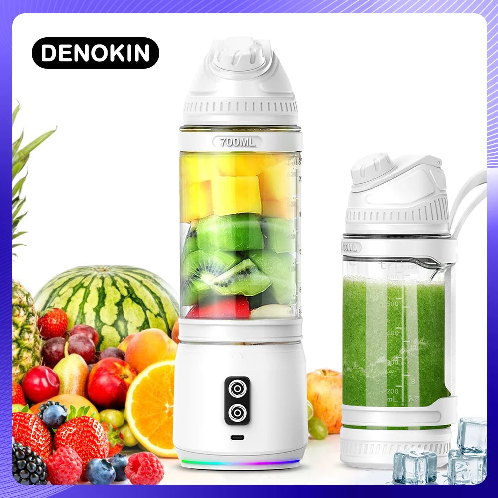 Portable Electric Juicer 700ML USB Rechargeable Fruit Milkshake Smoothie Mini Blender for kitchen travel Outdoor Camping Picnic.