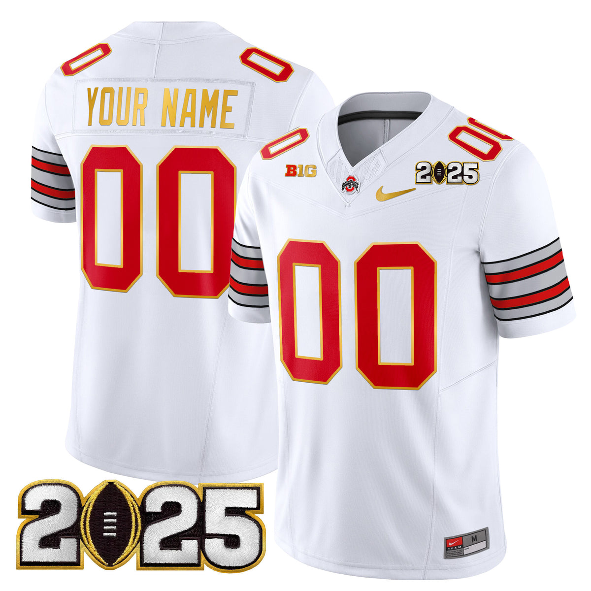 Ohio State Buckeyes 'Heritage Stripe' 2025 CFP Final Patch Gold Trim Vapor Limited Custom Jersey - All Stitched
