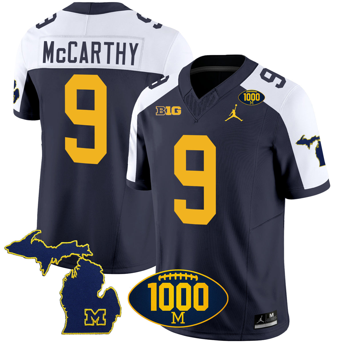 Men's Michigan Wolverines 1000 Wins Patch Vapor Jersey V3 - All Stitched