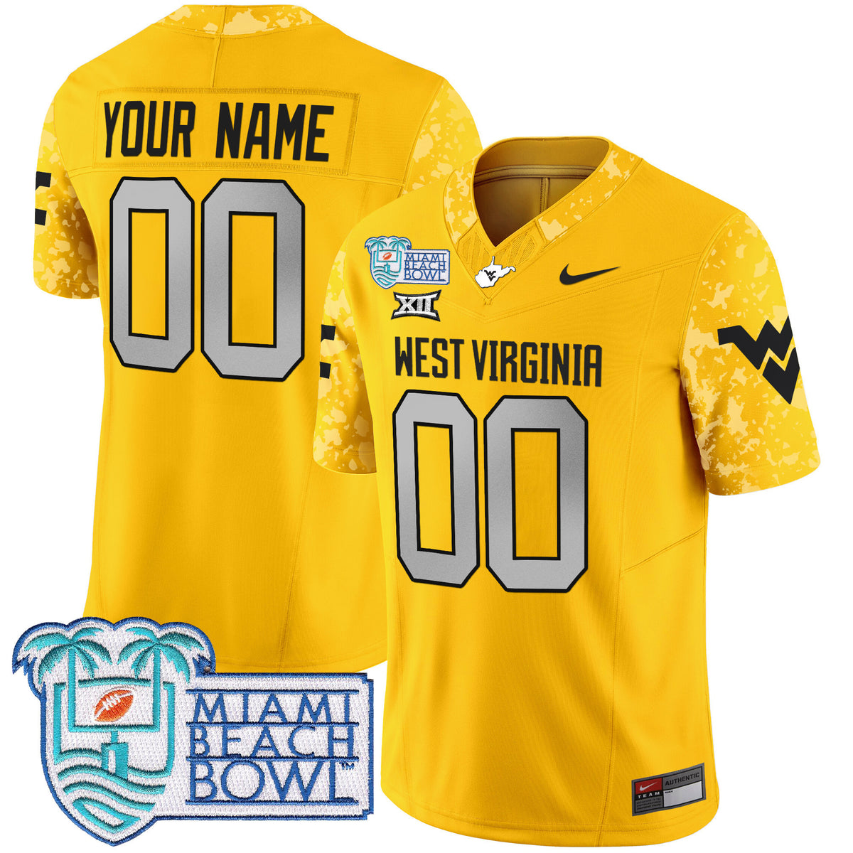 West Virginia Mountaineers 2025 Miami Beach Bowl Patch Vapor Limited Custom Jersey - All Stitched
